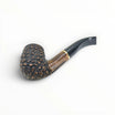 Floppypipe Talamona Rusticata Latakia 705 Bent Billiard pipe with rustic bowl, smooth stem, and gold band. 9mm filter.