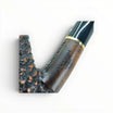 Floppypipe Pipa Talamona Rusticata Latakia 807 Bent Dublin pipe with rustic finish and smooth stem, gold band, black mouthpiece.