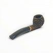 Floppypipe Pipa Talamona Rusticata Latakia 772 Bent Prince pipe with a rustic, dark bowl and smooth stem, gold band, and black mouthpiece.
