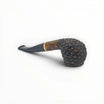 Floppypipe Pipa Talamona Rusticata Latakia 772 Bent Prince pipe with a rustic dark bowl, smooth natural briar shank, and black mouthpiece.