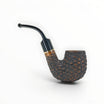 Floppypipe Pipa Talamona Rusticata Latakia Oom Paul pipe with 9mm filter and adapter. Rustic dark briar bowl with smooth natural briar band and black stem.