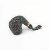 Floppypipe Pipa Talamona Rusticata Latakia Oom Paul pipe with rustic dark briar bowl, smooth natural briar shank, gold band, and black mouthpiece.