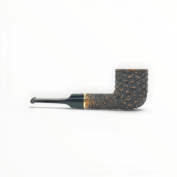 Floppypipe Pipa Talamona Rusticata Latakia 849 Pot pipe with rustic finish and black mouthpiece, 9mm filter, gold band.