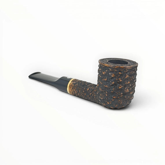 Floppypipe Pipa Talamona Rusticata Latakia 849 Pot pipe with rustic finish and black mouthpiece, 9mm filter, gold band.