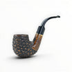 Floppypipe Pipa Talamona Rusticata Latakia Oom Paul pipe with a rustic dark bowl, smooth natural briar shank, and black mouthpiece with gold band.