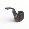 Floppypipe Pipa Talamona Rusticata Latakia Oom Paul pipe with 9mm filter and adapter. Dark rustic briar bowl with smooth natural briar section and black mouthpiece.