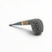 Floppypipe Pipa Talamona Rusticata Latakia 822 apple pipe with 9mm filter and adapter. Rustic black and brown briar bowl with smooth natural briar band and black stem.
