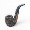 Floppypipe Pipa Talamona Rusticata Latakia Oom Paul pipe with rustic dark briar bowl, smooth natural briar shank, and black mouthpiece with gold band.