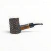 Floppypipe Pipa Talamona Rusticata Latakia 855 cherrywood pipe with a rustic bowl, smooth natural briar shank, and black mouthpiece with gold band.