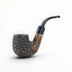 Floppypipe Pipa Talamona Rusticata Latakia 863 Bent Apple pipe with rustic dark bowl, smooth natural briar shank, and black mouthpiece with gold band.