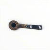 Floppypipe Pipa Talamona Rusticata Latakia 807 Bent Dublin pipe with rustic bowl and smooth stem, black mouthpiece, gold band.