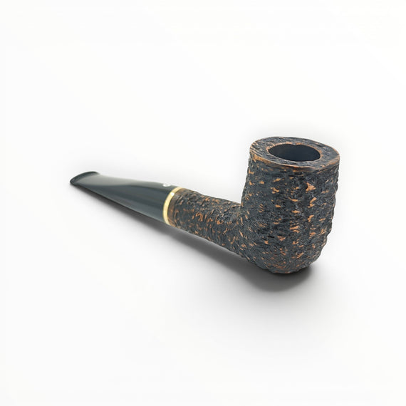 Floppypipe Pipa Talamona Rusticata Latakia 973 billiard pipe with 9mm filter and adapter. Dark rustic briar bowl with smooth natural briar shank and black mouthpiece.