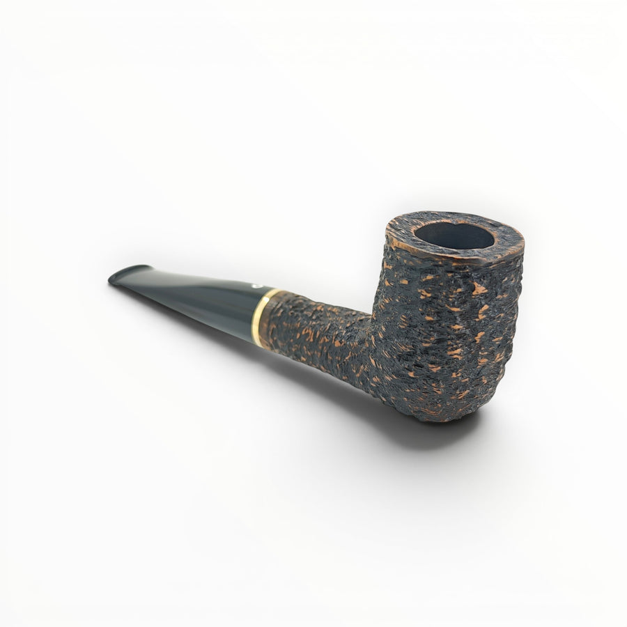 Floppypipe Pipa Talamona Rusticata Latakia 973 billiard pipe with 9mm filter and adapter. Dark rustic briar bowl with smooth natural briar shank and black mouthpiece.