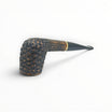 Floppypipe Pipa Talamona Rusticata Latakia 806 billiard pipe with rustic black briar bowl, smooth natural briar shank, and black mouthpiece with gold band.