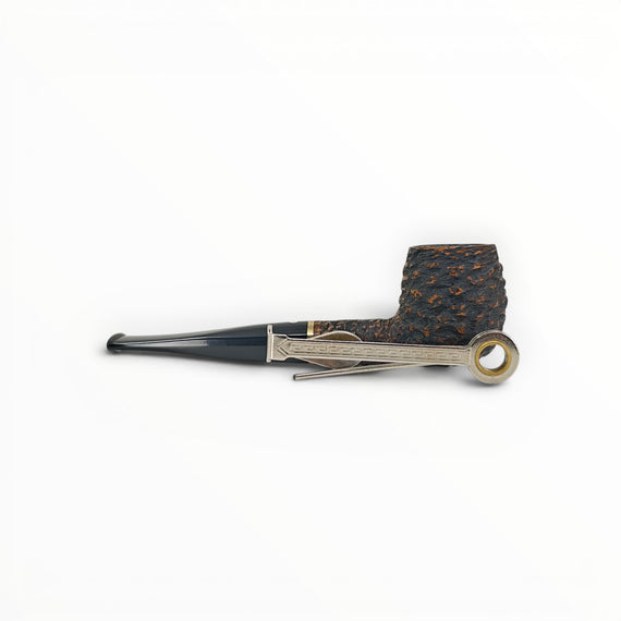 Floppypipe Pipa Talamona Rusticata Latakia 822 apple pipe with 9mm filter and adapter. Rustic dark briar bowl with smooth natural briar shank and black stem.