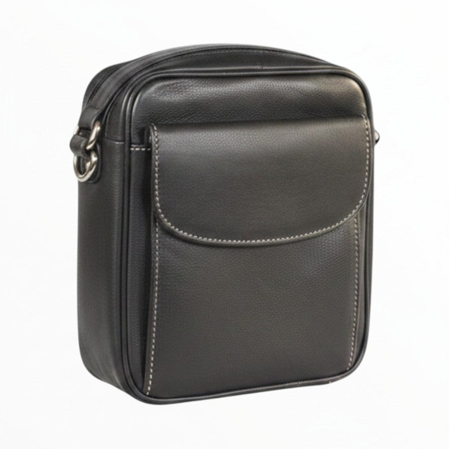 Trousse Floppypipe Lubinski in nappa nera per 8 pipe con tasca frontale e tracolla regolabile