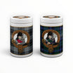Vasi per tabacco Floppypipe in ceramica con decoro tartan scozzese, stemma dorato e suonatore di cornamusa.