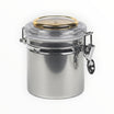 Vaso per tabacco Floppypipe Lubinski in acciaio inox con coperchio acrilico, igrometro analogico e chiusura ermetica.