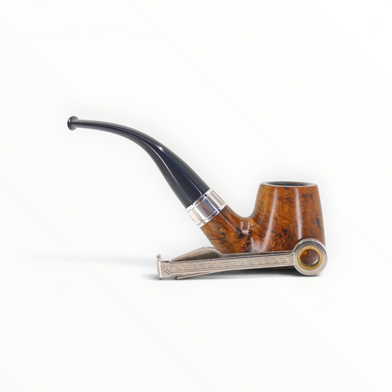 Pipa GBD Prestige stand up in radica liscia con ghiera in argento lavorato e bocchino curvo in metacrilato nero