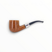 Pipa Caminetto 2 R 14 Pot curva in radica liscia fiammata con ghiera in argento e bocchino nero.