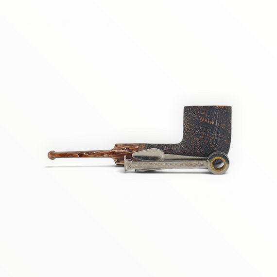 Pipa Talamona Revolution Wood Pot in radica sabbiata nera con anello in legno e bocchino in metacrilato marmorizzato