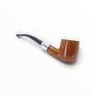 Pipa Caminetto 2 R 14 Pot curva in radica liscia fiammata con ghiera in argento e bocchino nero, usata eccellente.