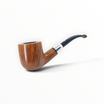 Pipa Caminetto 2 R 14 Pot curva in radica liscia fiammata con ghiera in argento e bocchino nero.