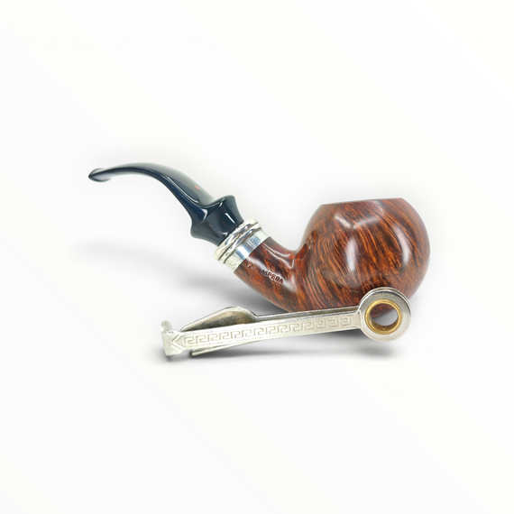Pipa Ser Jacopo L1 Bent Apple in radica liscia con vera in argento e bocchino a sella nero