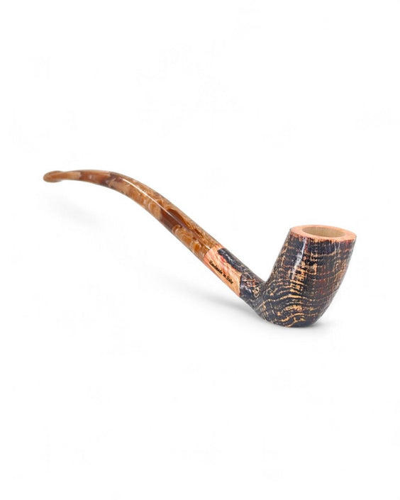 Paronelli Belle Epoque Sandblasted Pipe – Bent Churchwarden – Made in Italy