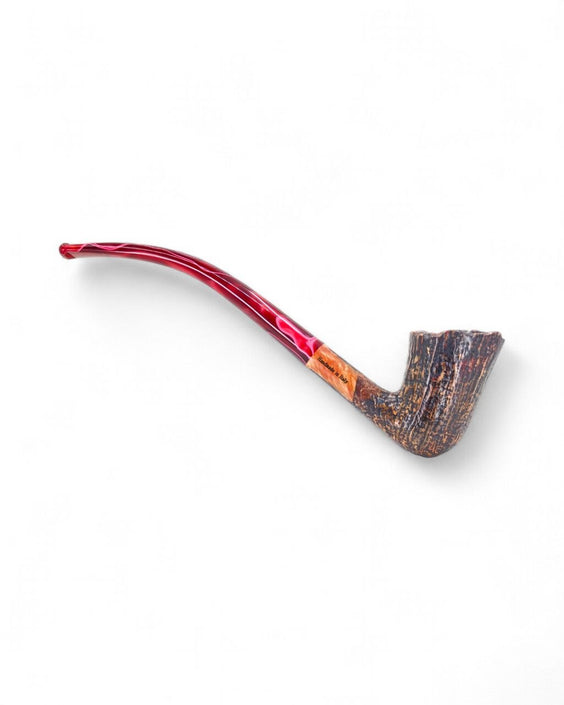 Paronelli Belle Epoque Sandblasted Pipe – Bent Dublin Churchwarden - Red Stem