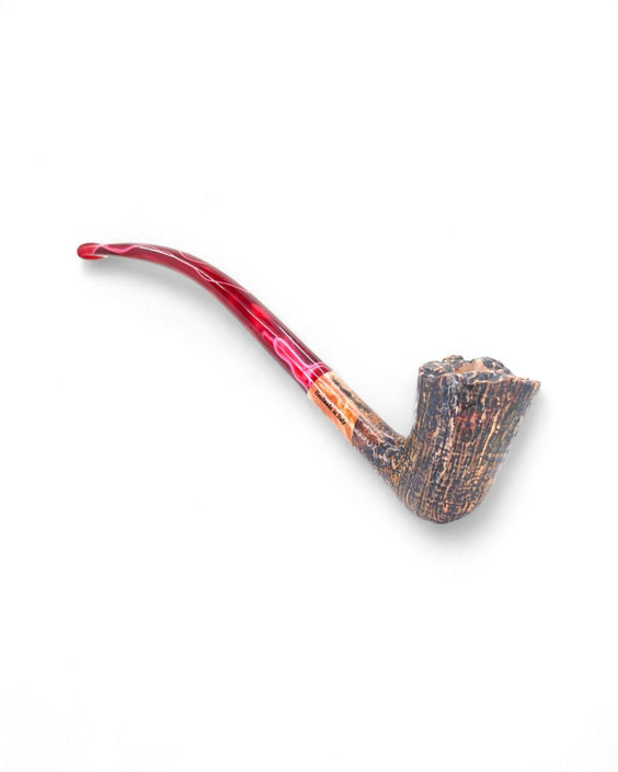 Paronelli Belle Epoque Sandblasted Pipe – Bent Dublin Churchwarden - Red Stem