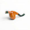 Pipa Floppypipe in radica liscia color miele con finiture verdi, forma a uovo autoportante, con tappo anti acquerugiola.