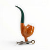 Pipa Floppypipe in radica liscia color miele con bocchino verde, forma a uovo autoportante, con tappo anti acquerugiola in metallo.