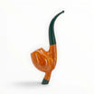 Pipa artigianale Floppypipe in radica liscia color miele con bocchino verde e tappo anti-acquerugiola. Forma Egg Stand-up.