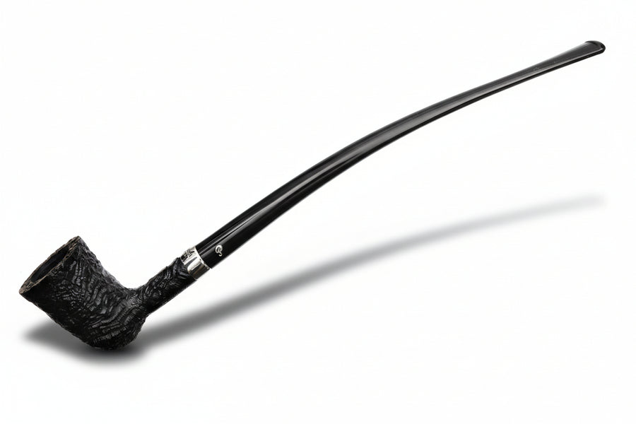 Lunga pipa da lettura Peterson Churchwarden Sandblasted modello D17 in radica sabbiata con ghiera in nichel