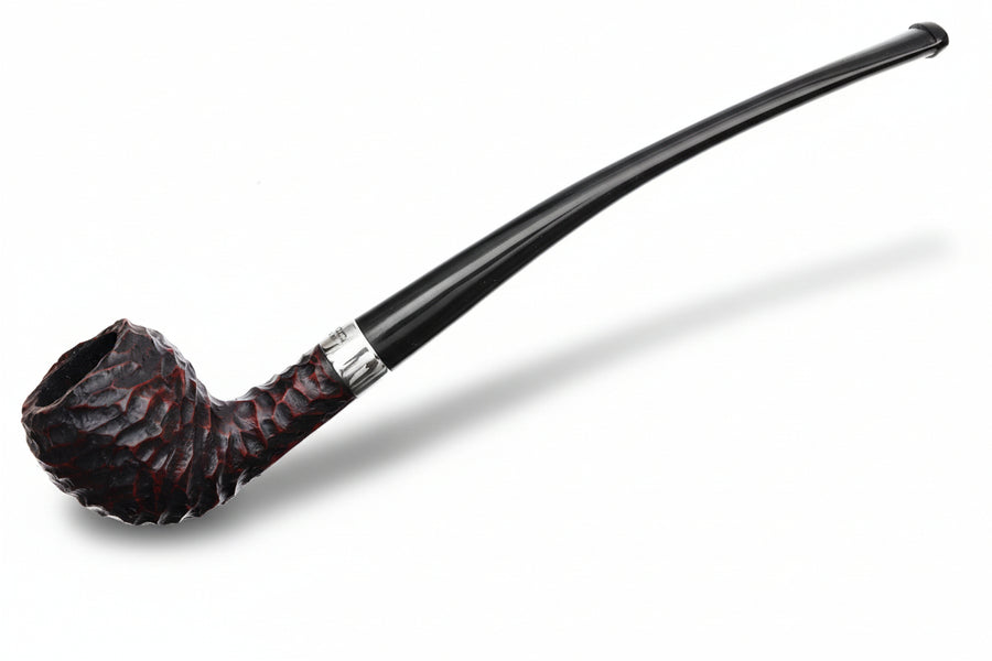 Pipa Peterson Tavern Pipe Rusticated, modello Shape Pear demi-Churchwarden in radica rustificata