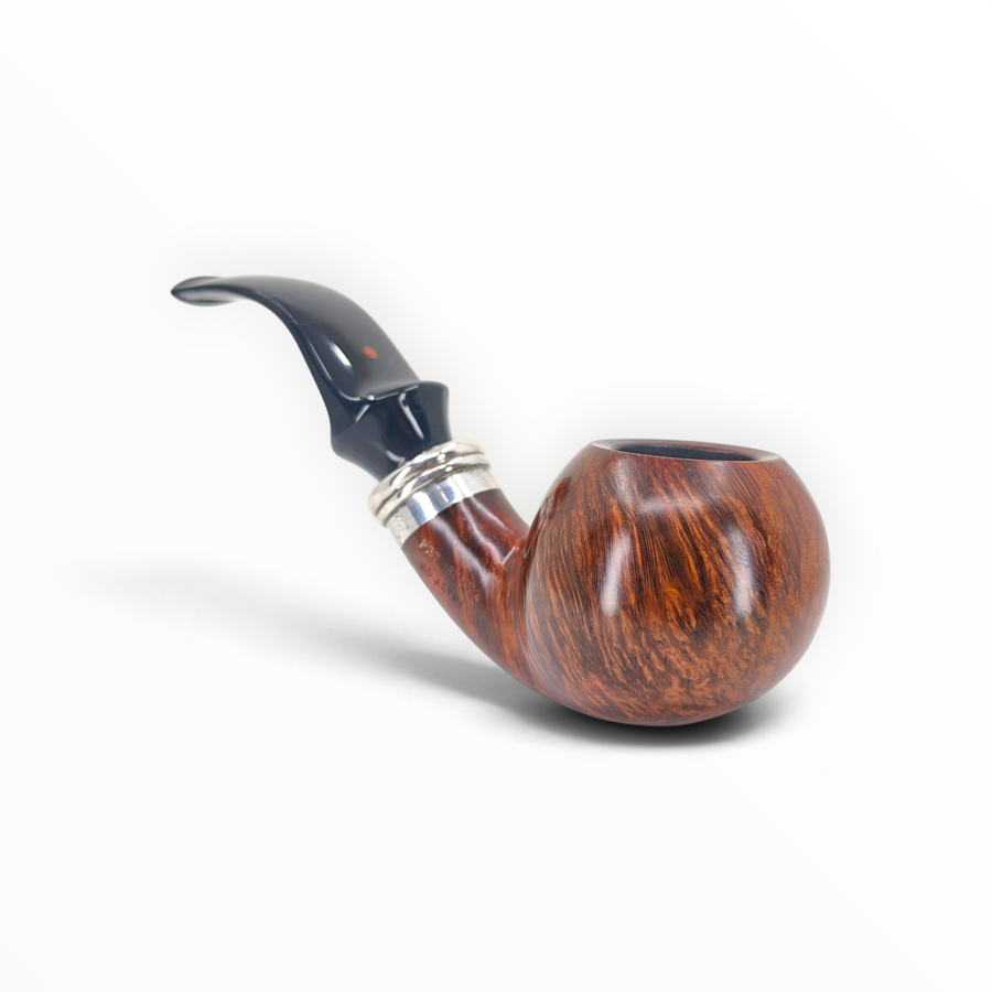 Pipa Ser Jacopo L1 Bent Apple in radica liscia con vera in argento e bocchino a sella nero