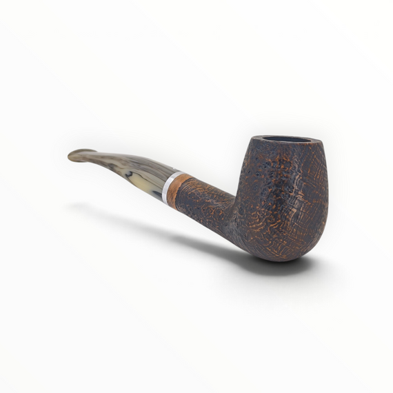 Pipa Talamona Revolution Mammuth 802 bent brandy rusticata scura con bocchino striato effetto mammut e ghiera metallica