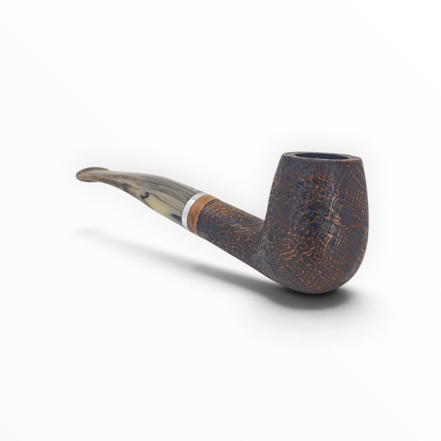 Pipa Talamona Revolution Mammuth 802 bent brandy rusticata scura con bocchino striato effetto mammut e ghiera metallica