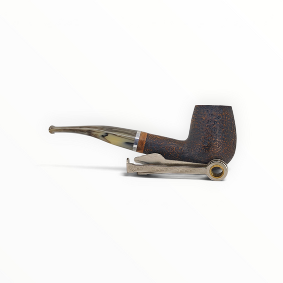 Pipa Talamona Revolution Mammuth 802 bent brandy rusticata scura con bocchino striato effetto mammut e ghiera metallica