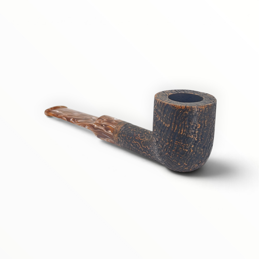 Pipa Talamona Revolution Wood Pot in radica sabbiata nera con anello in legno e bocchino in metacrilato marmorizzato