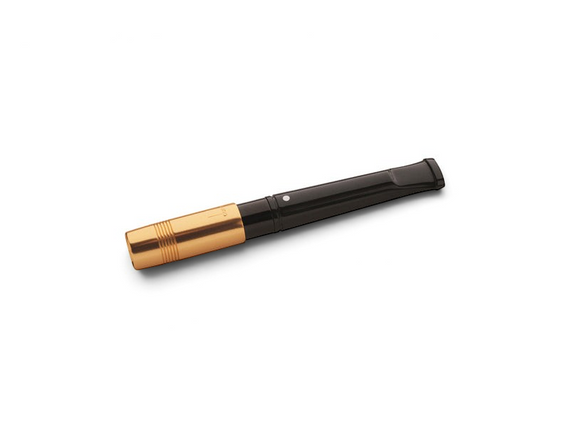Bocchino Floppypipe Dunhill corto in metacrilato nero e metallo dorato con espulsore per sigarette