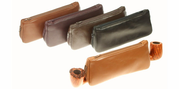 Borsello Lubinski per 2 pipe e tabacco in vitello avana