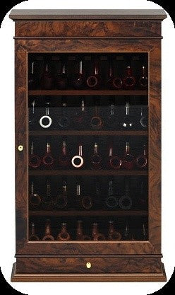 Vetrina radica noce per 40 pipe con  cassetto 43x75x15cm.