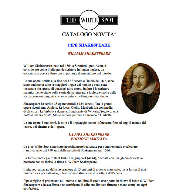 Pipa Dunhill William Shakespeare Cumberland The Birth of a Genius 1564 n. 47 of 400