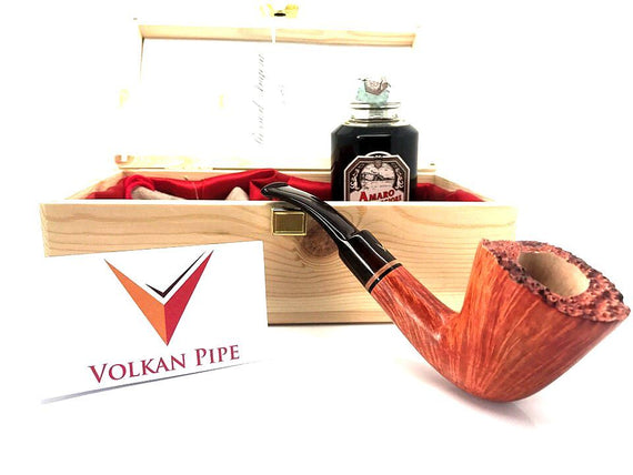 Pipa Volkan Fiammata By Alberto Paronelli Cofanetto con Amaro del Lago maggiore