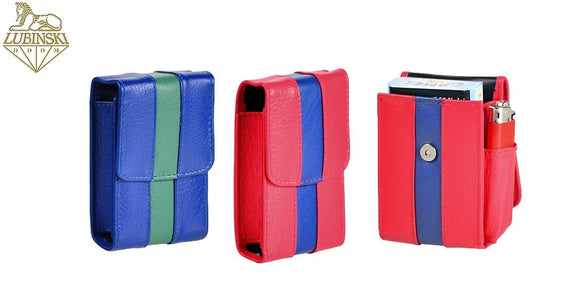 Portapacchetto e accendino in pelle Rosso e Blu per Sigarette classiche