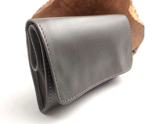 Nuovo Portatabacco Piccolo Floppy in pelle Made in Italy 100% Grigio