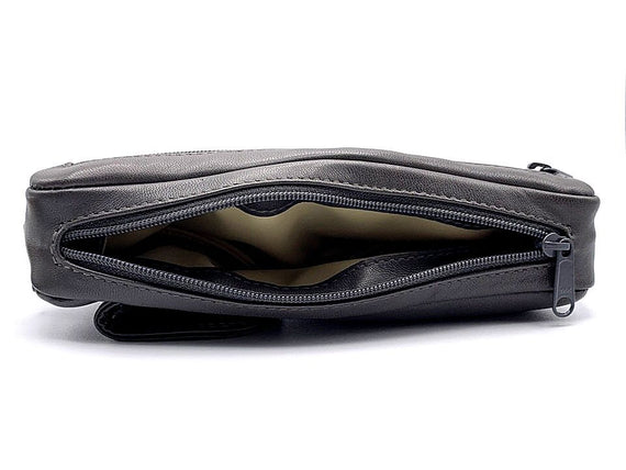 Borsello per 2 pipe e tabacco floppy Grigio in pelle italiana