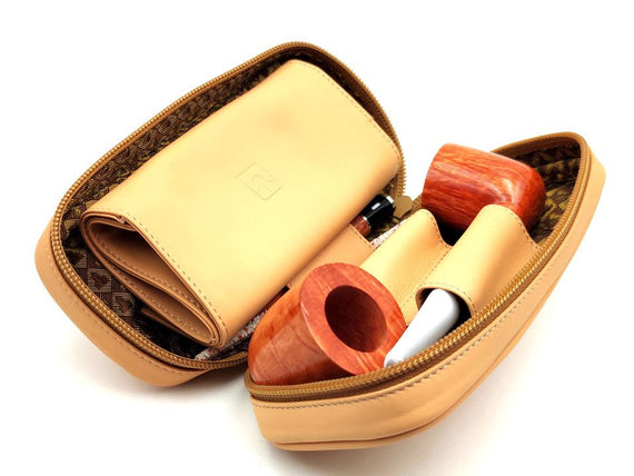 Borsello Castello in Pelle Rivestito in Seta Porta pipe (2) Tabacco Rimovibile e Accessori